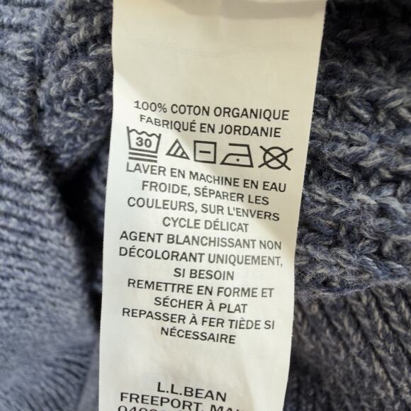 LL Bean Sweater Cardigan L Organic Cotton Waffle Knit Shawl Collar Chunky Knit - Picture 11 of 14